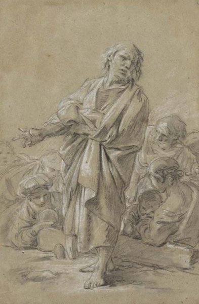 An Apostle preaching, with figures in the background