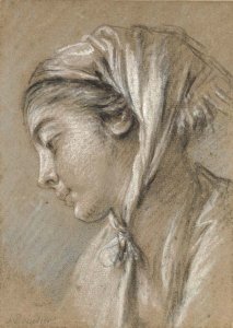 Head of a young girl turned to the right