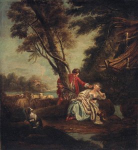 Amorous shepherds in a landscape