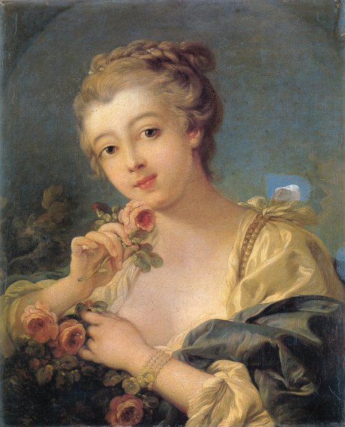 Young Woman With A Bouquet Of Roses