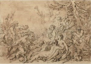 Nymphs, Satyrs, And Putti With Silenus Near An Altar To Pan